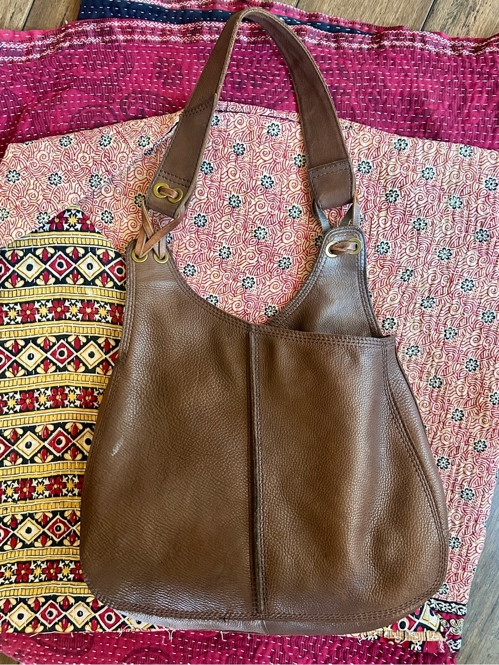 Lucky Brand Brown Pebbled Leather Hobo Shoulder Bag